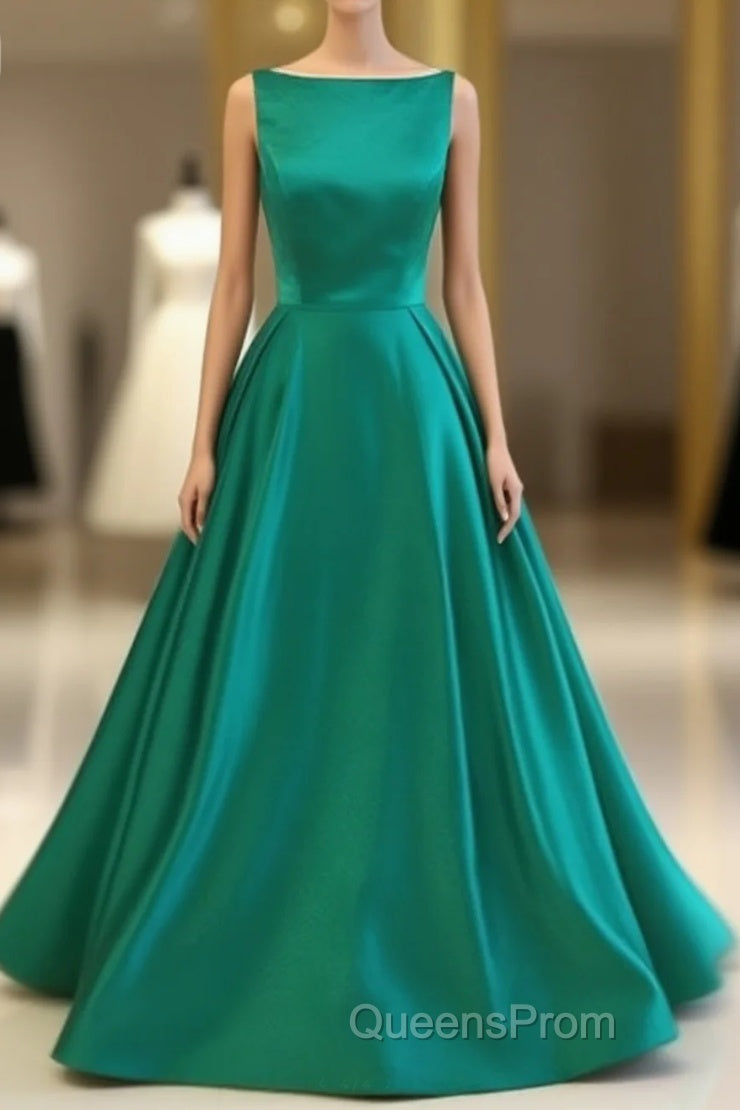 Green Satin Long Evening Prom Dress, Green Evening Dress Main image