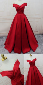 Green Satin Off Shoulder Lace-Up Classy Gown, Senior Classy Prom Dress