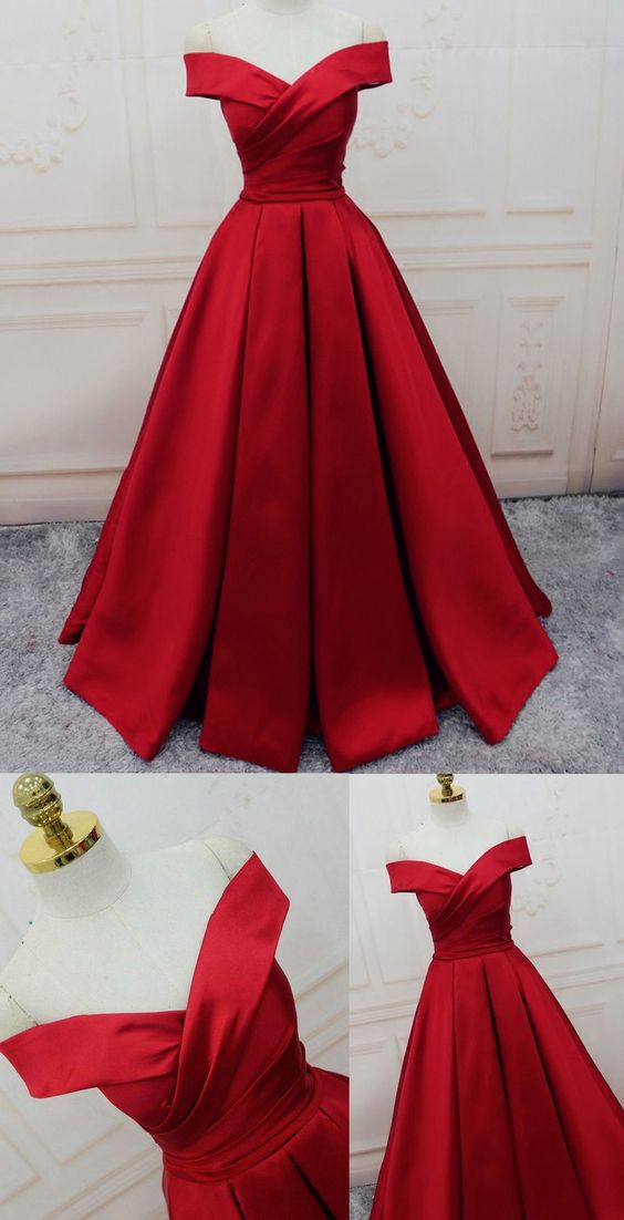Green Satin Off Shoulder Lace-Up Classy Gown, Senior Classy Prom Dress