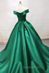 Green Satin Evening Prom Dress Long Off The Shoulder Ball Gowns Quinceanera Dress