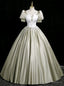 Green Satin Short Sleeve Appliques Quinceanera Dress