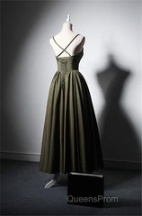 Green Satin Straps Long Wedding Party Dress, Green Long Evening Prom Dress Evening Dress