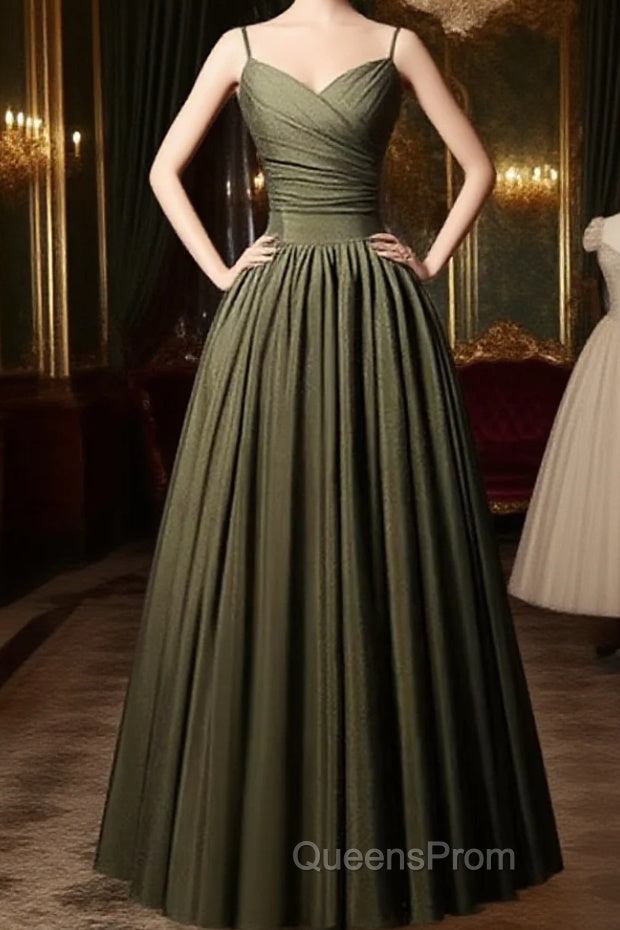 Green Satin Straps Long Wedding Party Dress, Green Long Evening Prom Dress Evening Dress Main image