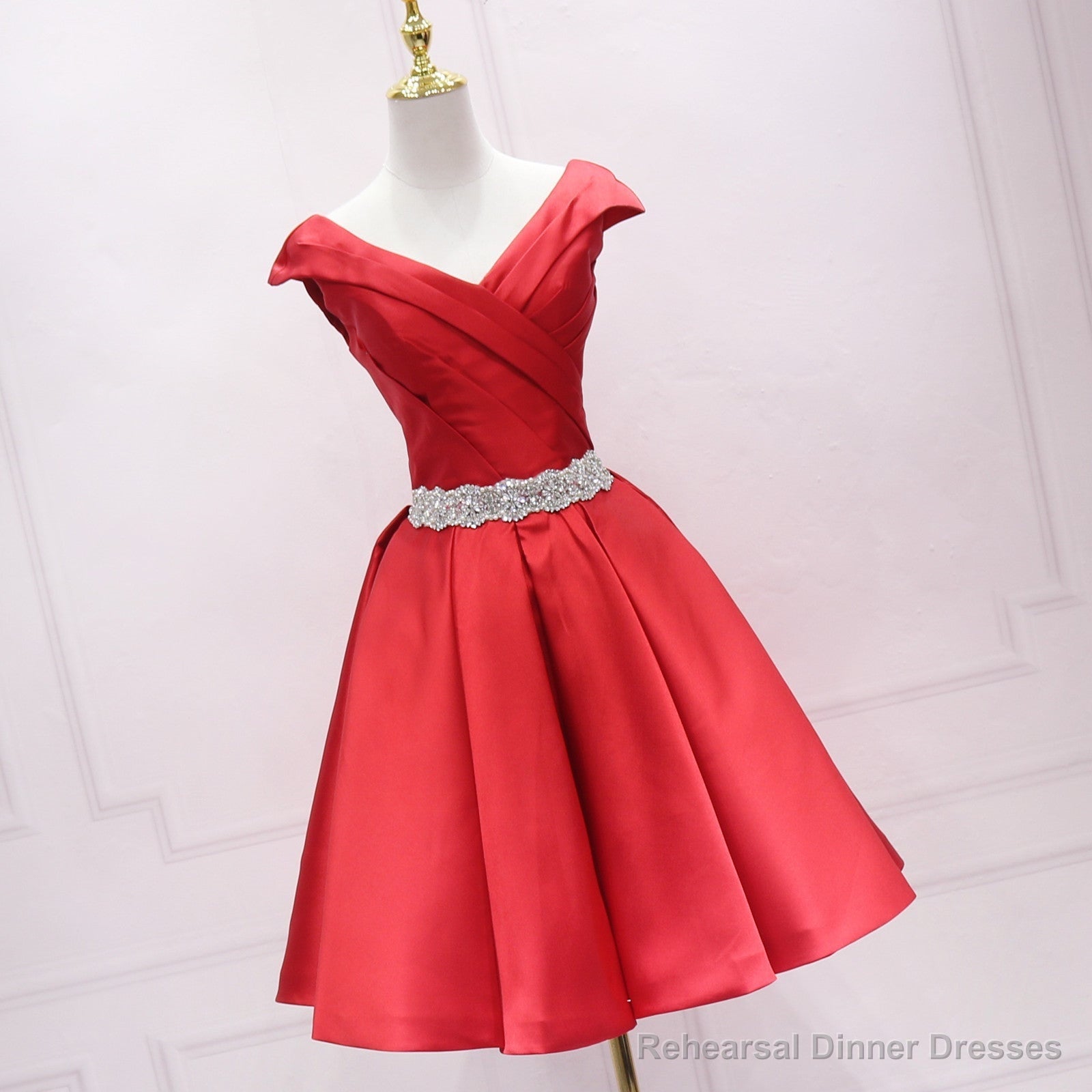 Green Satin Sweetheart Beaded Waist Short Homecoming Dress, Simple Short Prom Dress Main image