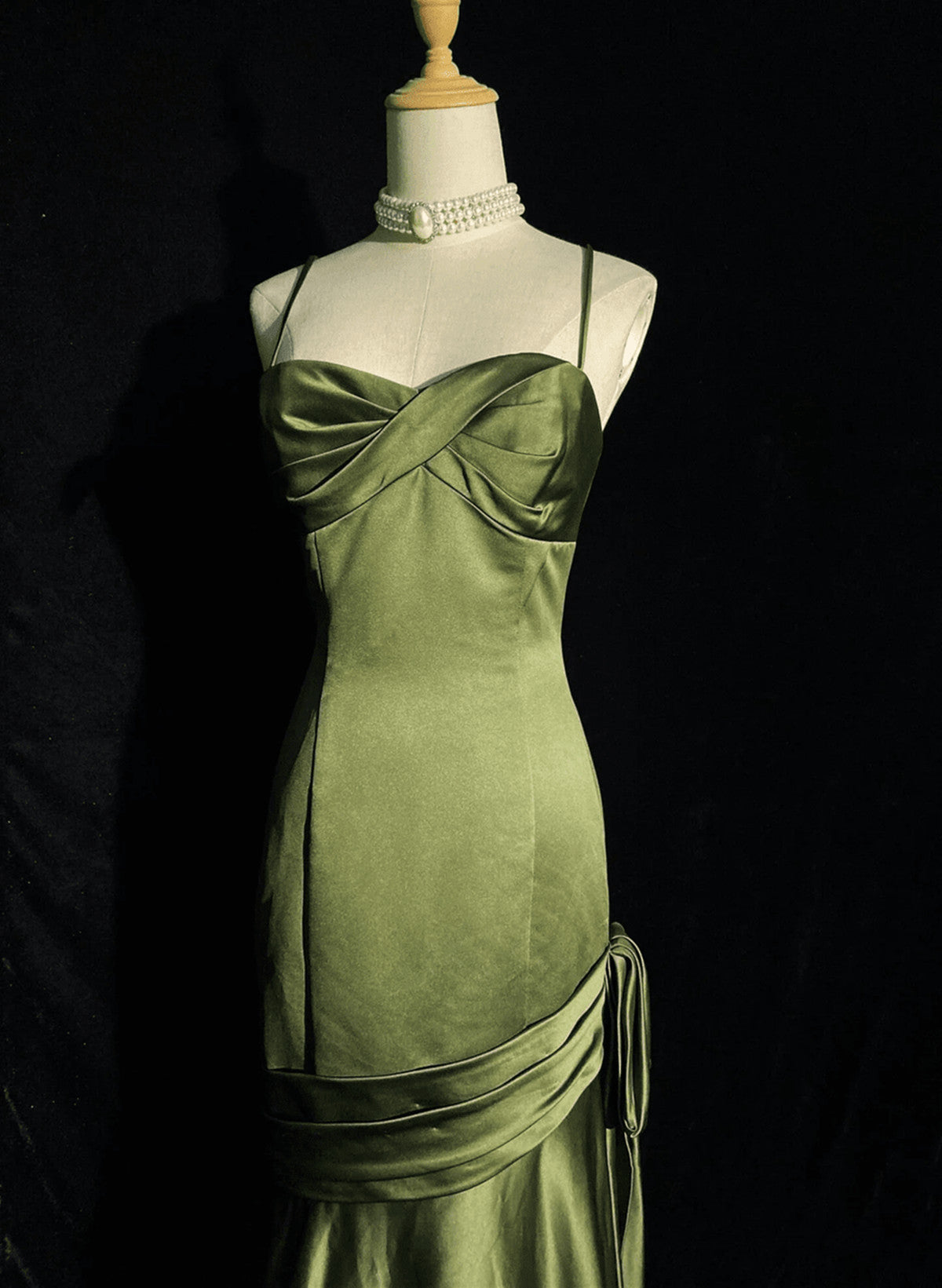 Green Satin Sweetheart Straps Long Classy Evening Dress, Long Green Classy Prom Dress Secondary image