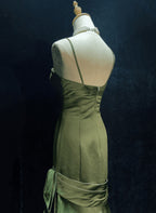 Green Satin Sweetheart Straps Long Classy Evening Dress, Long Green Classy Prom Dress
