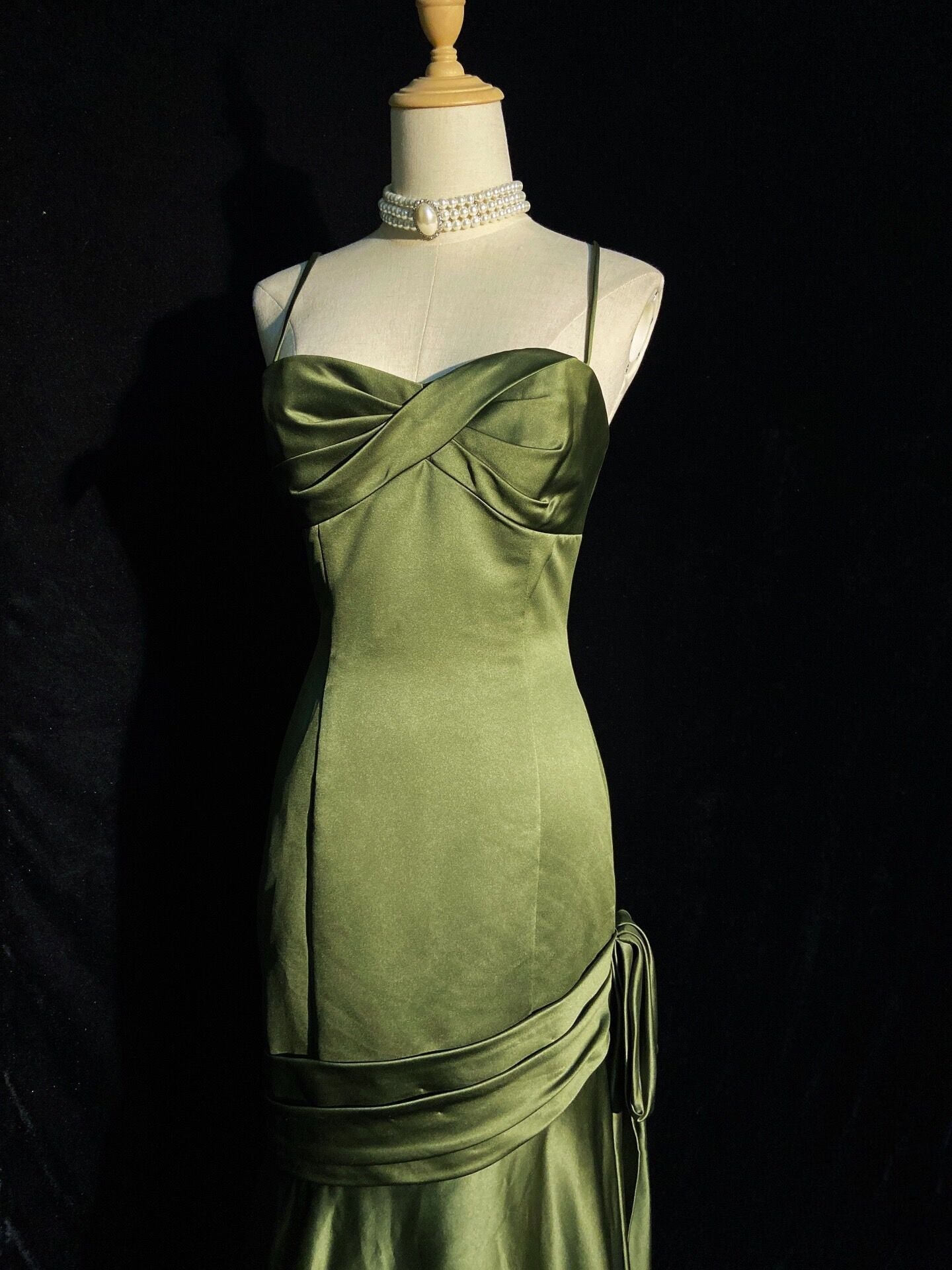 Green Satin Sweetheart Straps Long Classy Evening Dress, Long Green Wedding Party Dress Secondary image