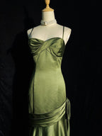 Green Satin Sweetheart Straps Long Classy Evening Dress, Long Green Wedding Party Dress