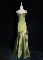 Green Satin Sweetheart Straps Long Classy Evening Dress, Long Green Wedding Party Dress