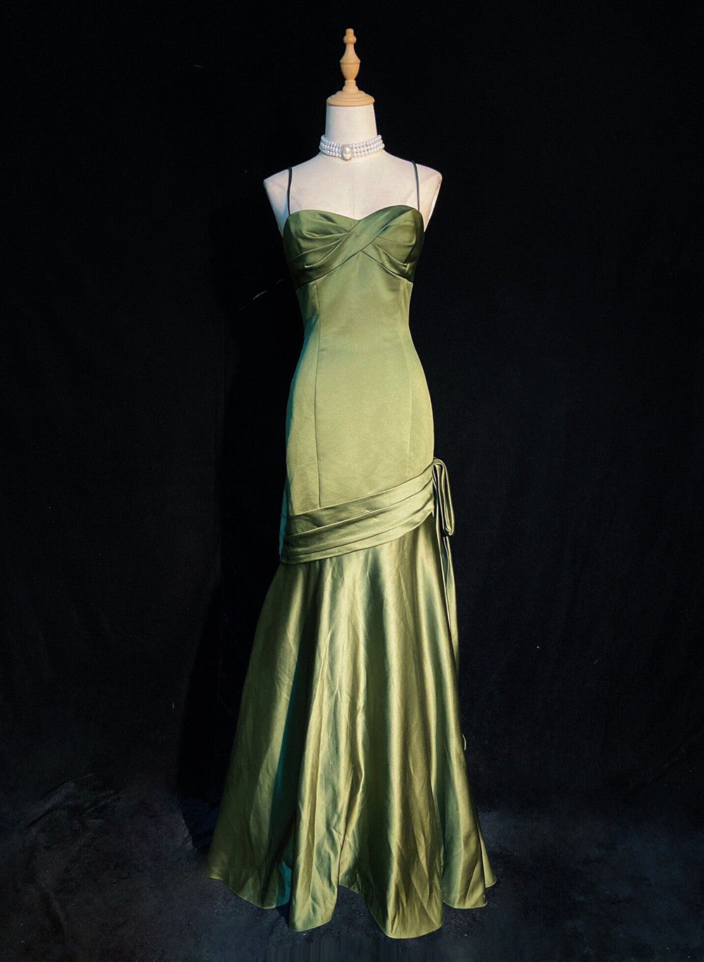 Green Satin Sweetheart Straps Long Classy Evening Dress, Long Green Wedding Party Dress