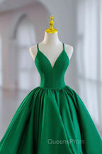 Green Satin Tea-Length Straps Evening Prom Dress, Spaghetti Straps Homecoming Gown