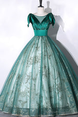 Green Satin Tulle Long Prom Dress, Elegant A-Line Formal Dress