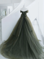 A-Line Sweetheart Neck Green Long Classy Prom Dress, Sweep Train Green Classy Dress
