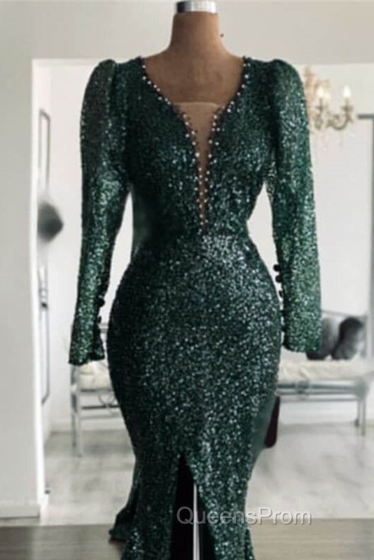 Green Sequin V Neck Mermaid Evening Prom Dress Secondary image