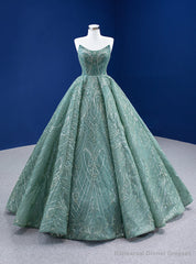Green Sequins Appliques Strapless Prom Dress