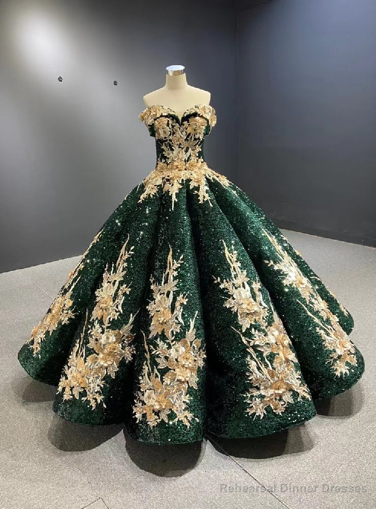 Green Sequins Champagne Appliques Prom Dress Main image