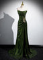 Green Sequins Long Mermaid Classy Prom Dress, Green Lace-Up Party Dress With Slit