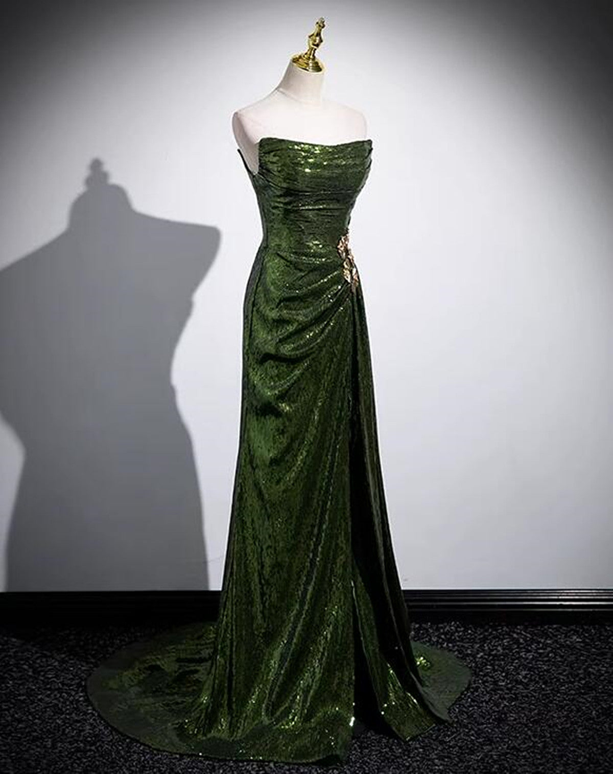 Green Sequins Long Mermaid Classy Prom Dress, Green Lace-Up Party Dress With Slit Secondary image