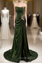 Green Sequins Long Mermaid Evening Prom Dress, Green Lace-Up Party Dress With Slit