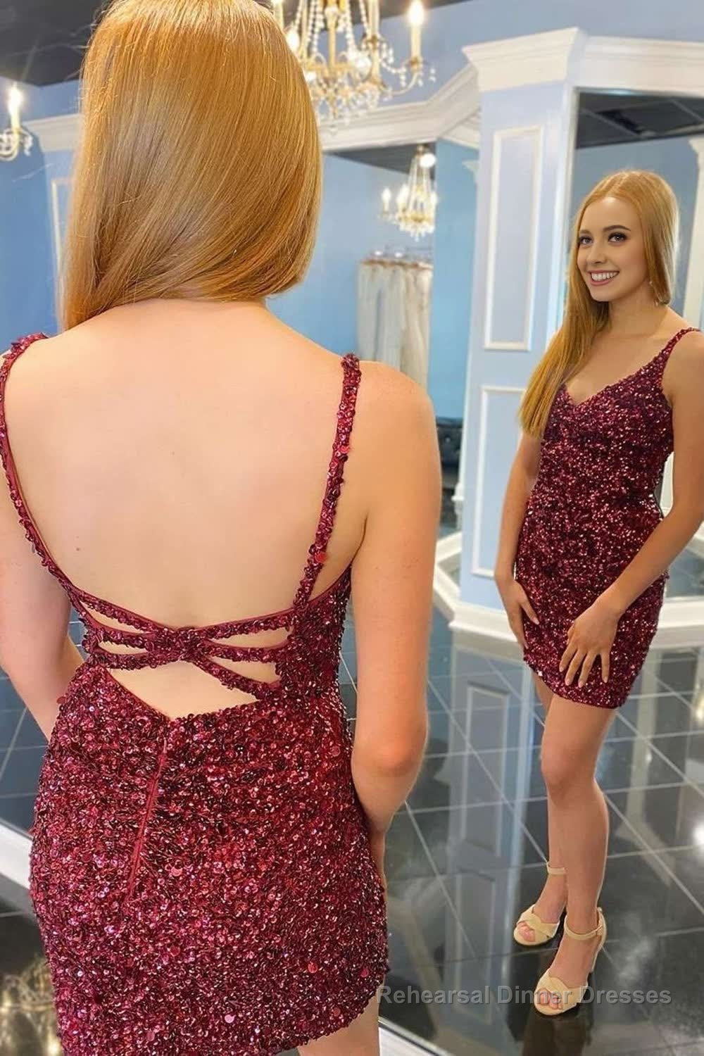 Green Sequins One Shoulder Tight Homecoming Dress