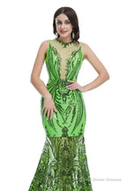 Sequins Sleeveless Floor Length Crew Neck Prom Dresses