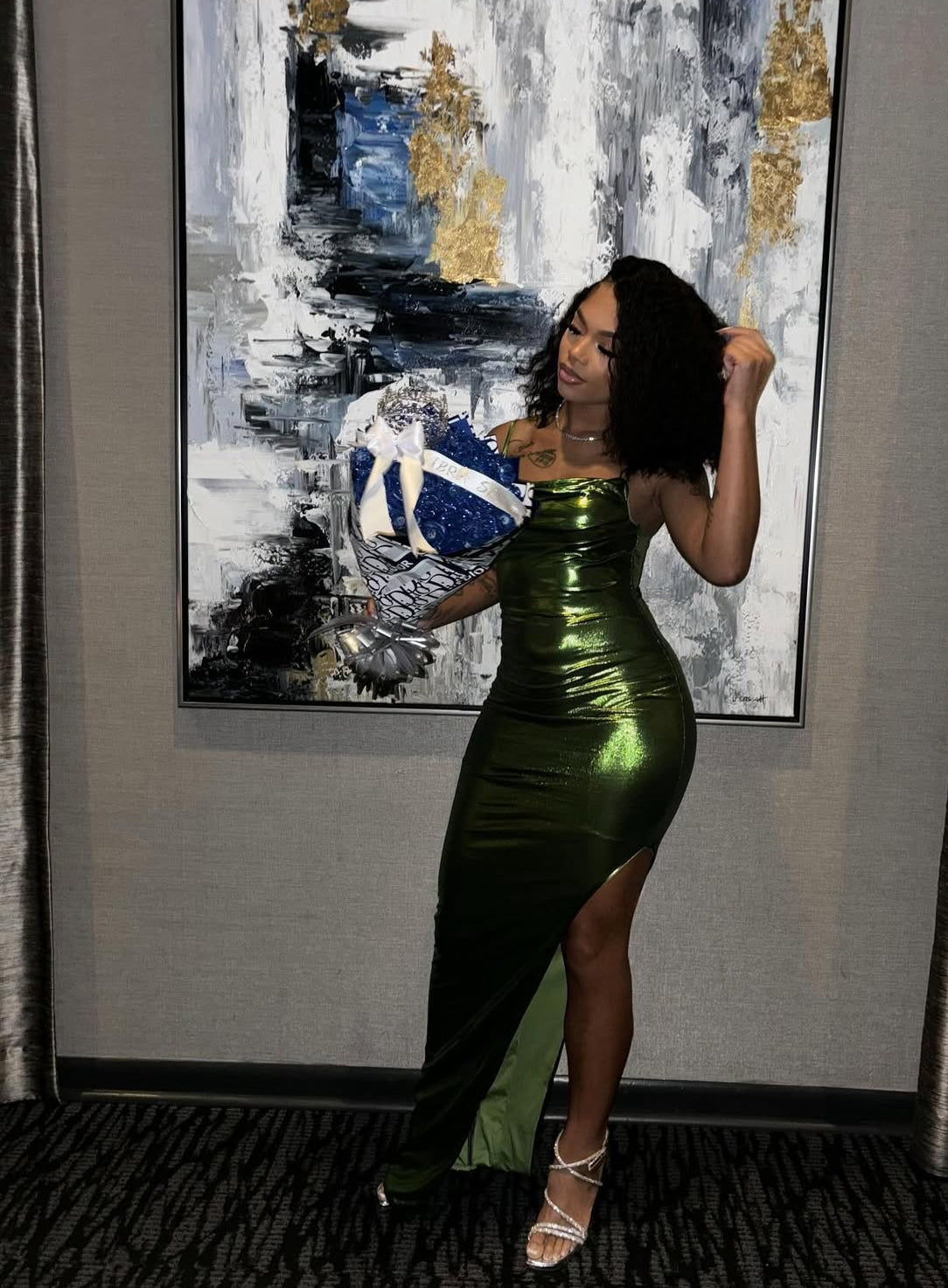 Green Sheath Long Classy Prom Dress With Slit Black Girl Classy Evening Dress