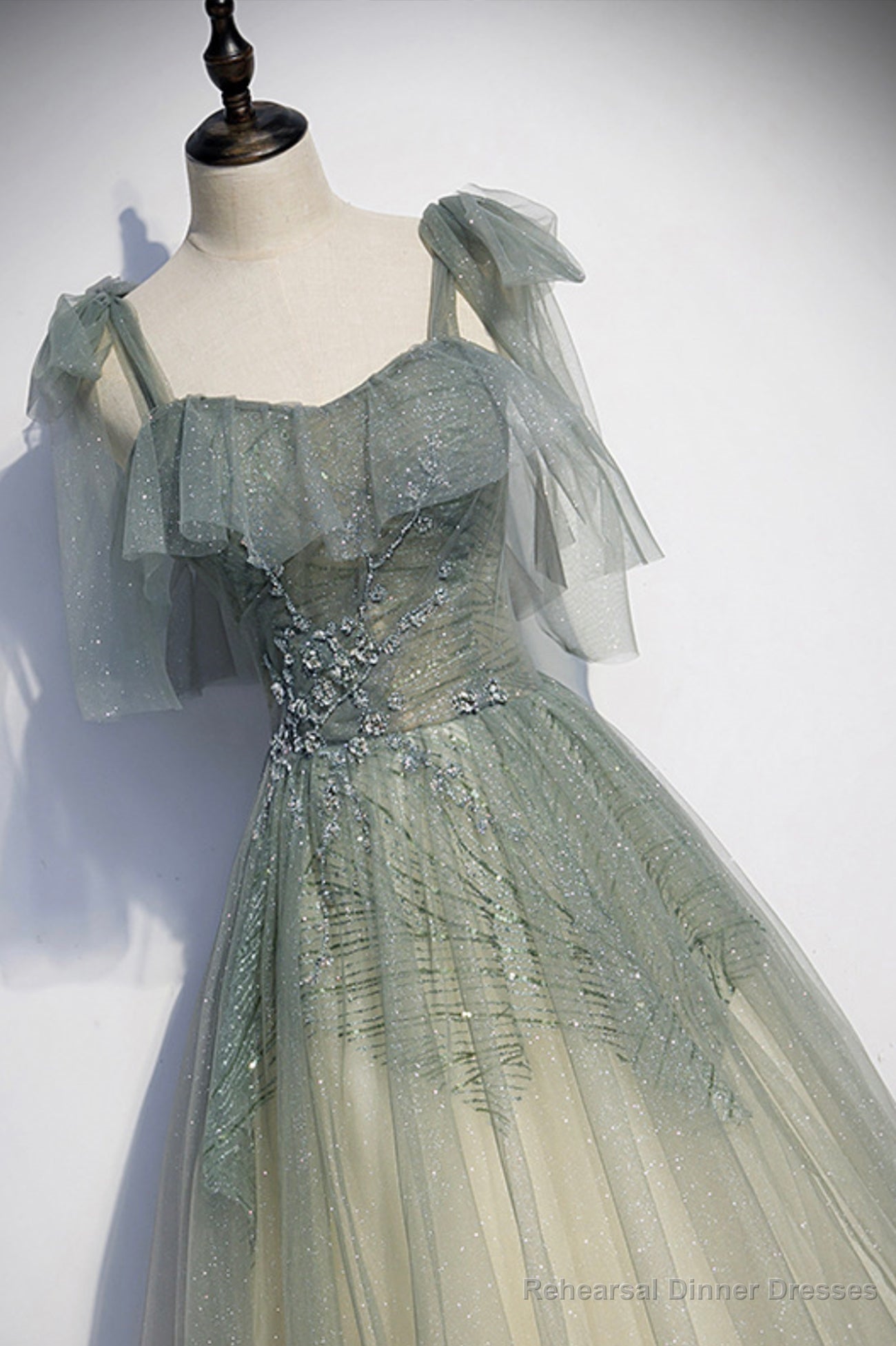 Green Shiny Tulle Long Formal Evening Dress, A-Line Graduation Dress Secondary image