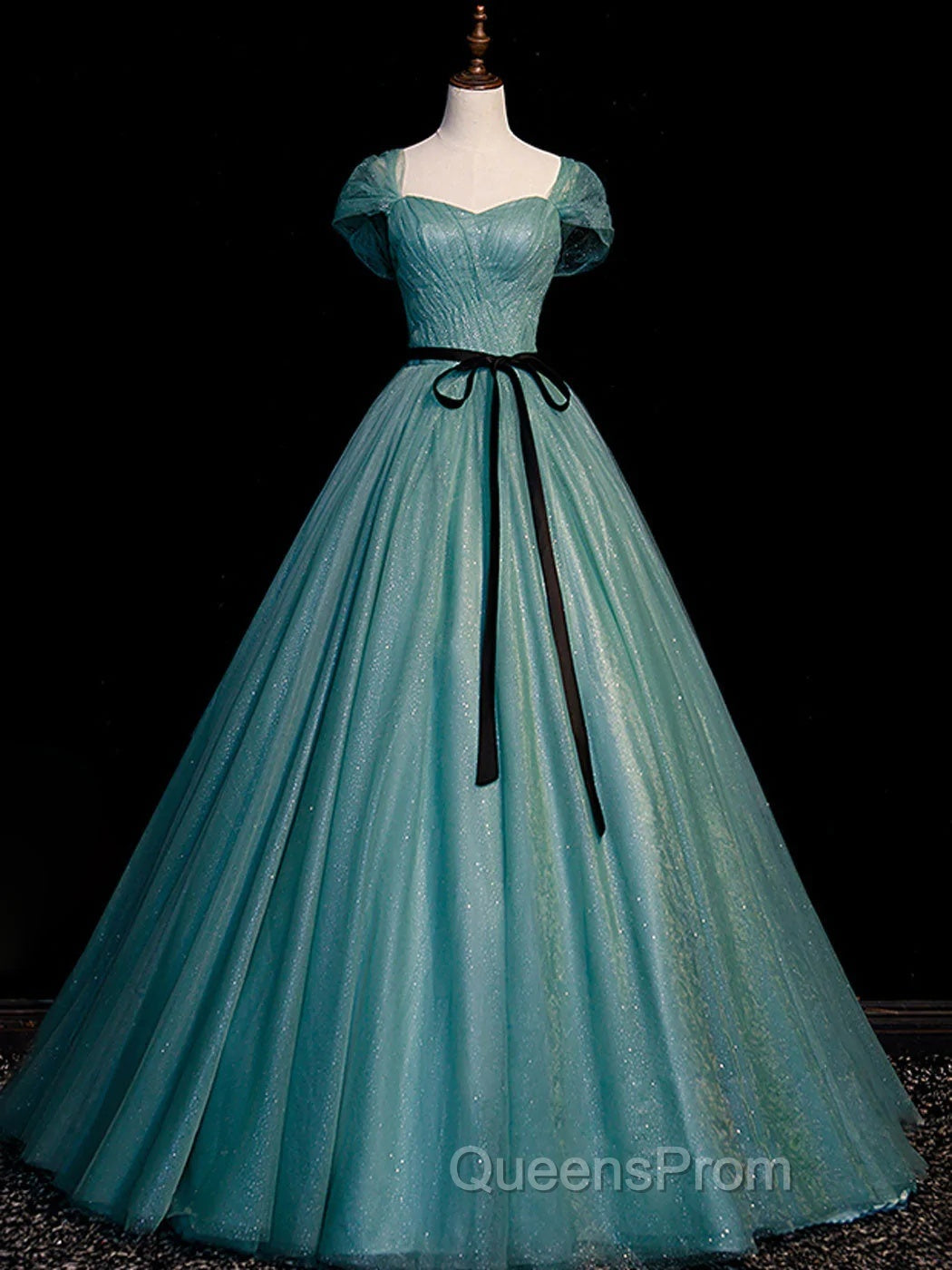 Green Simple Sweetheart Off Shoulder Long Party Dress, Green Tulle Evening Dress Secondary image