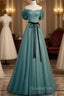 Green Simple Sweetheart Off Shoulder Long Party Dress, Green Tulle Evening Dress