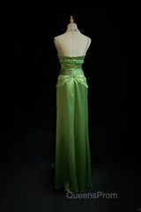 Green Spaghetti Strap Sheath Satin Beaded Evening Prom Dress Evening Gown