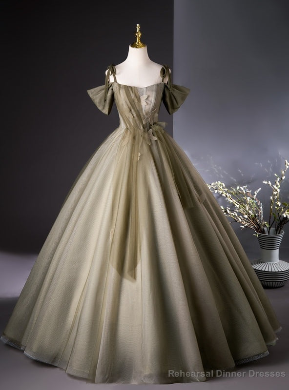 Green Spaghetti Straps Flower Tulle Quinceanera Dress Main image