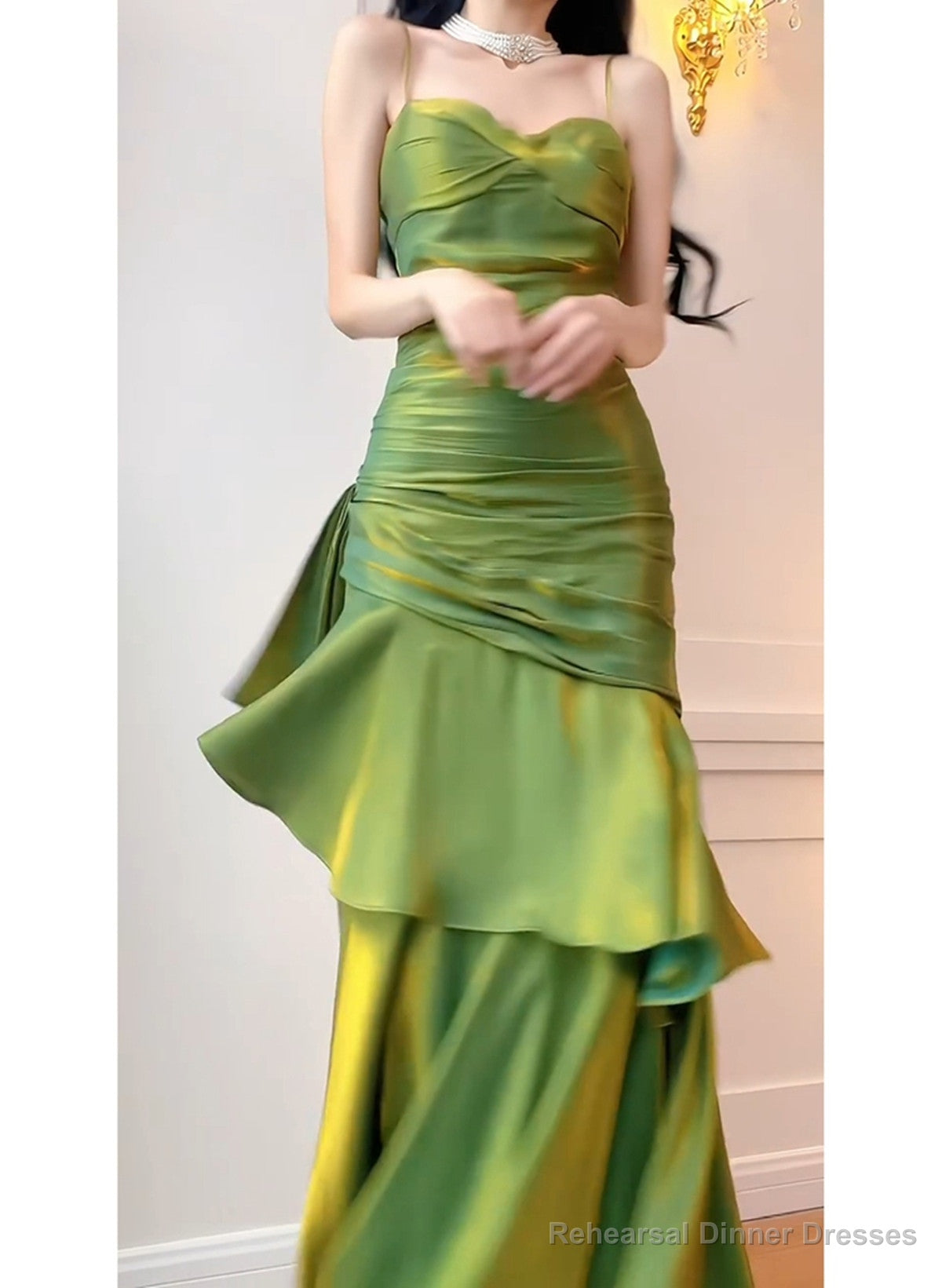 Green Straps Sweetheart Long Evening Dress Party Dress, Green Formal Dress Secondary image