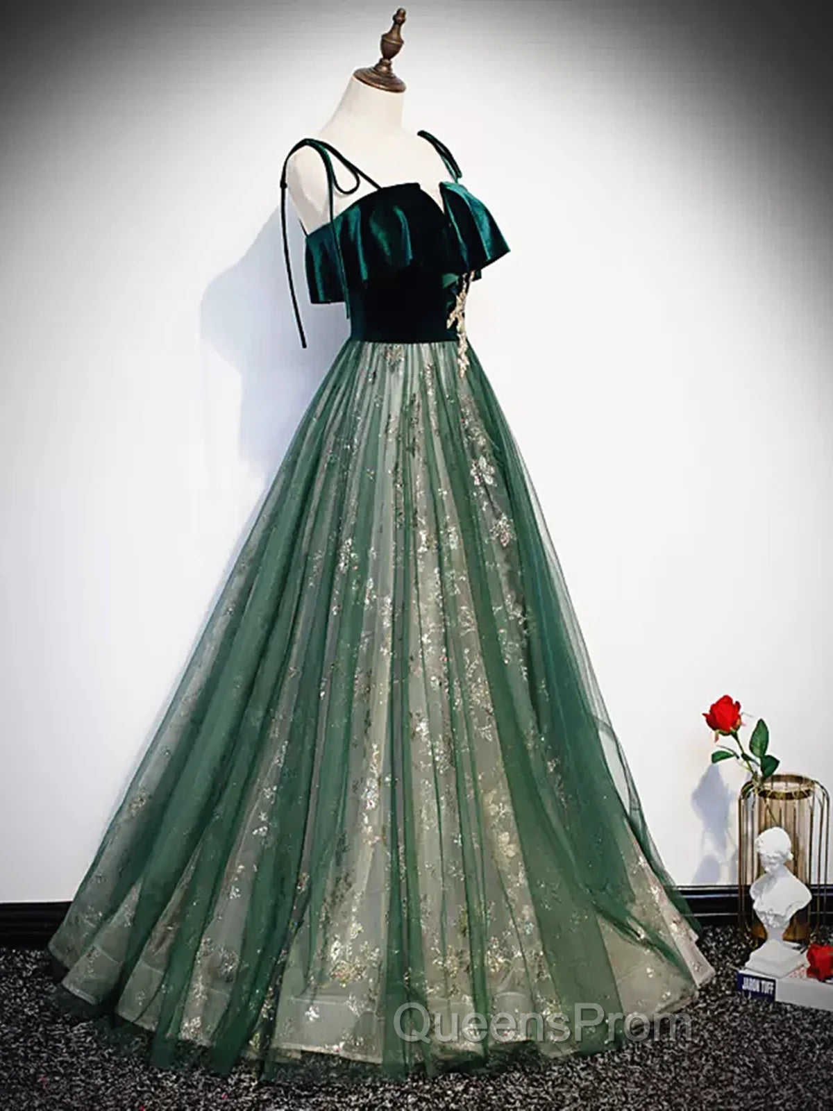 Green Straps Velvet Long Lace Evening Prom Dress Secondary image