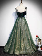 Green Straps Velvet Long Lace Evening Prom Dress