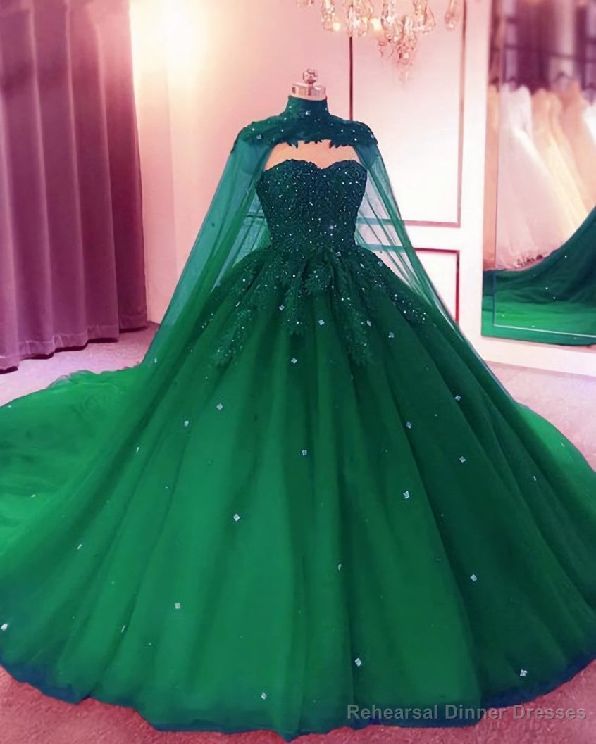 Green Sweetheart Ball Gown Prom Dress With Cape Main image