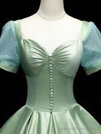 Green Sweetheart Neck Satin Long Prom Dresses, Green Sweet 16 Dresses