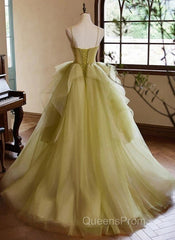 Green Sweetheart Straps Tulle Long Party Dress Evening Prom Dress A Line December Wedding Guest Dress
