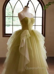 Green Sweetheart Straps Tulle Long Party Dress Evening Prom Dress A Line December Wedding Guest Dress