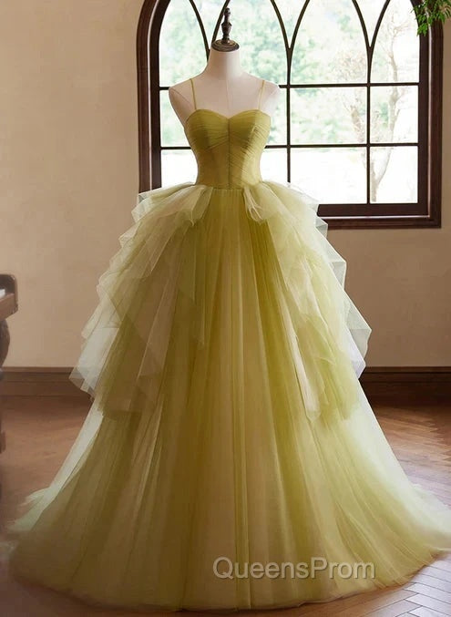 Green Sweetheart Straps Tulle Long Party Dress Evening Prom Dress A Line December Wedding Guest Dress Main image