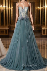 Green sweetheart tulle lace long Evening Prom Dress green formal Dress