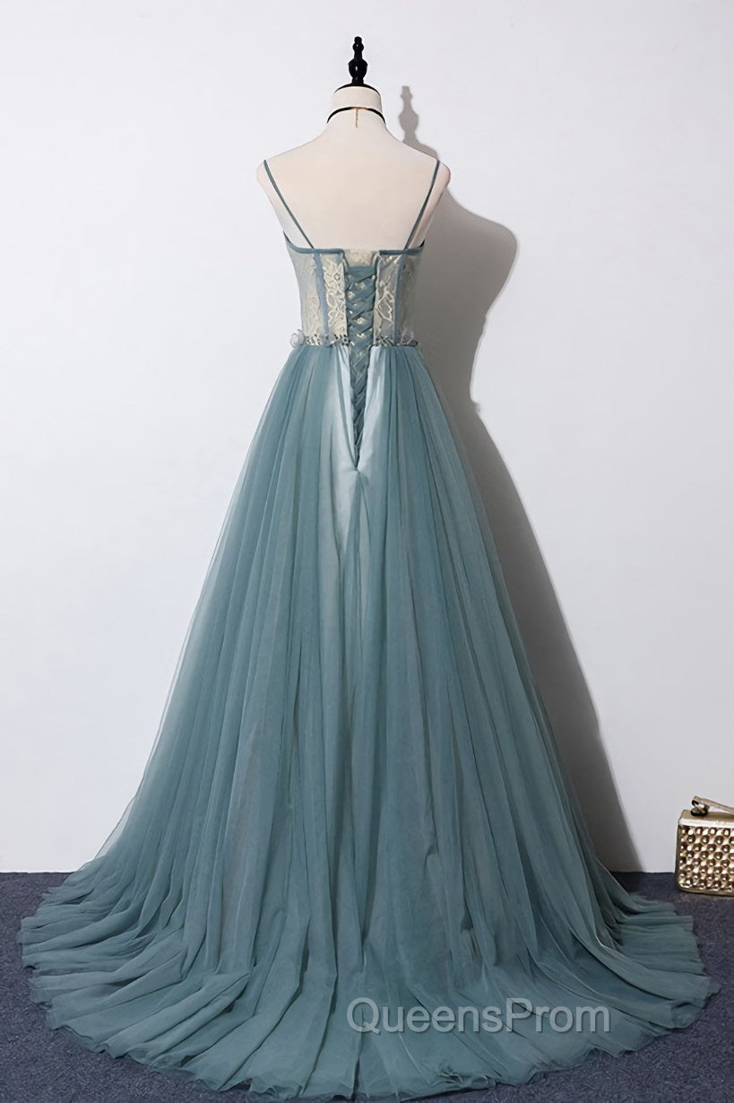 Green sweetheart tulle lace long Evening Prom Dress green formal Dress