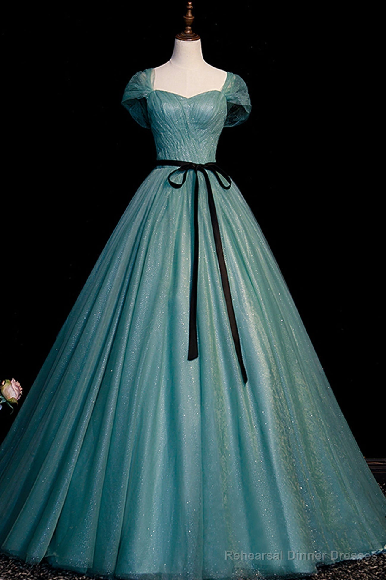 Green Tulle A-Line Off Shoulder Party Dress, Simple Long Prom Dress Secondary image