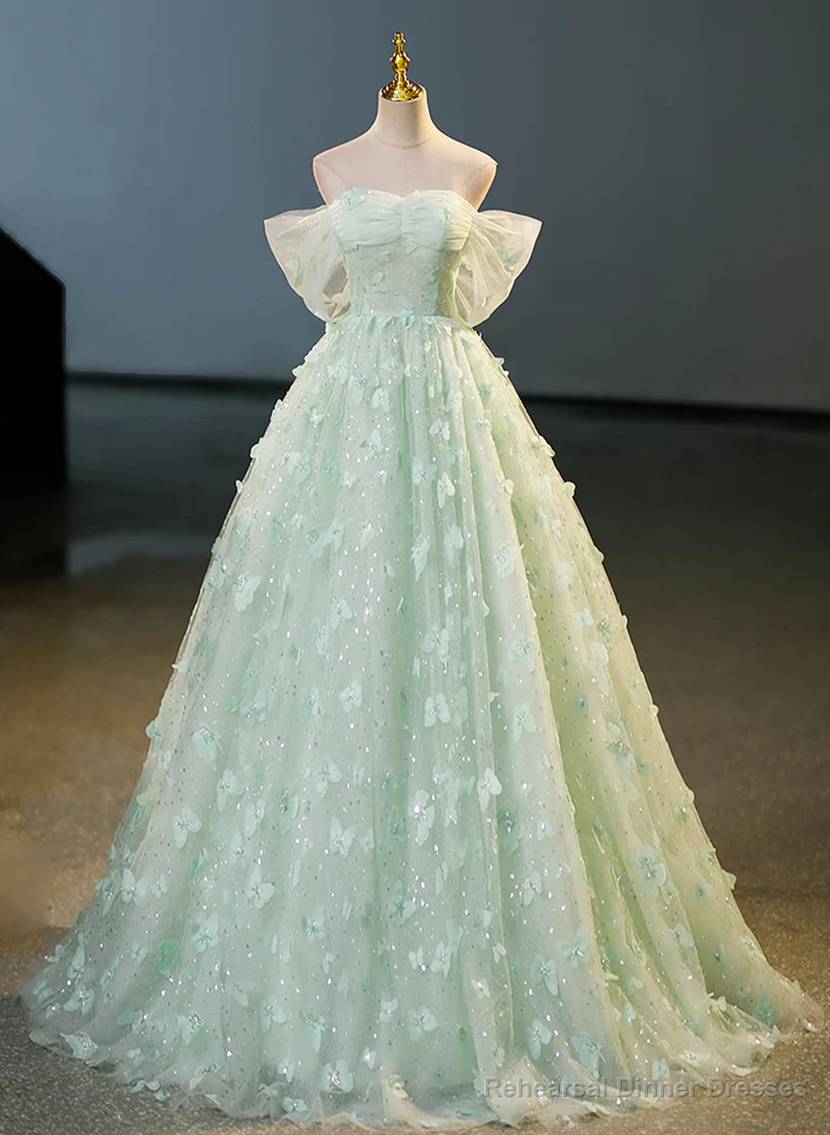 Green Tulle and Lace Long Formal Dress, Green Party Dress Prom Dress Main image
