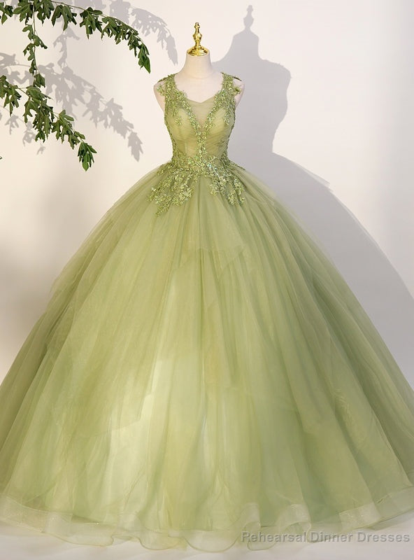 Green Tulle Appliques Beading Quinceanera Dress Main image