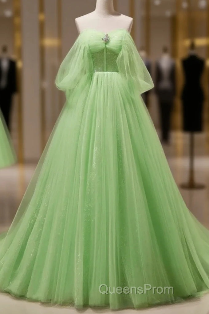 Green Tulle Beading Off Shoulder Sparkle Evening Prom Dress Main image