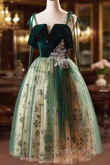 Green Tulle Knee Length Straps Homecoming Dress, Green Homecoming Dress