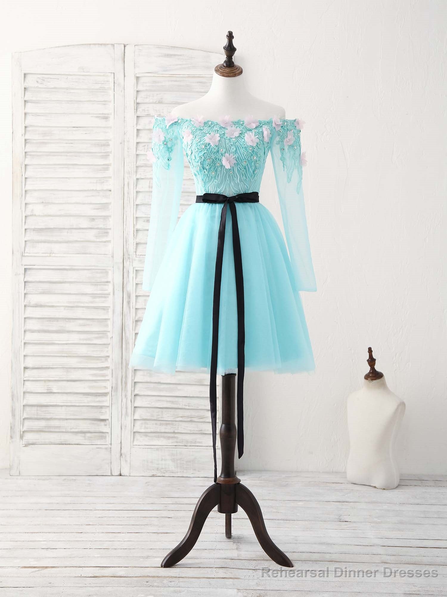 Green Tulle Lace Applique Short Prom Dress, Green Homecoming Dress