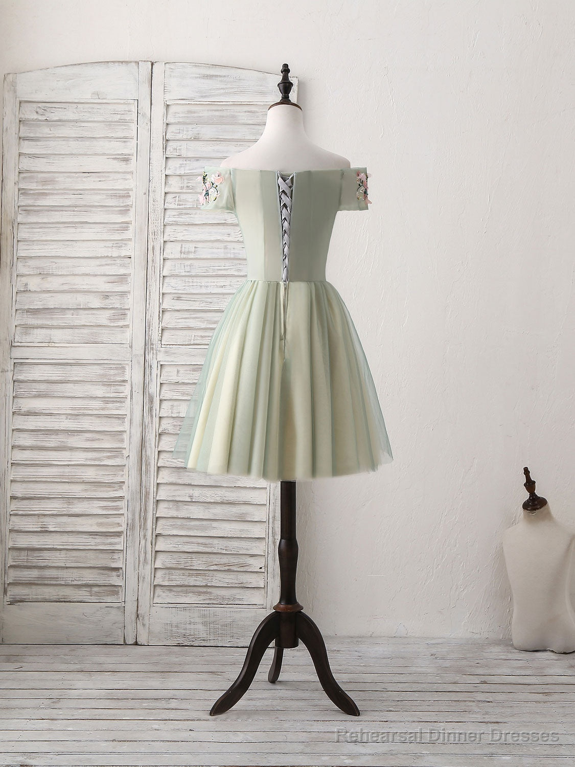 Green Tulle Lace Applique Short Prom Dress, Green Homecoming Dress