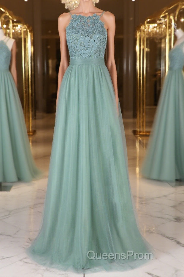 Green tulle lace long Evening Prom Dress green lace evening Dress Main image