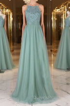 Green tulle lace long Evening Prom Dress green lace evening Dress